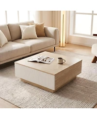 Streamdale Furniture Modern Faux Travertine Coffee Table with 2 Drawers, Stone Center Table