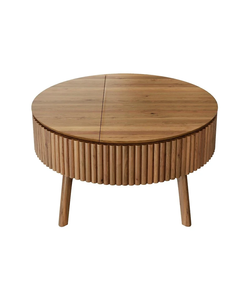 Streamdale Furniture Modern Round Lift-Top Fluted Coffee Table with Hidden Storage, Walnut