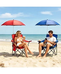 Zeny Camping Chair with Umbrella Lightweight Foldable Outdoor Cup Holder Detachable Sun Canopy Carrying Bag