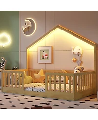 Streamdale Furniture Twin Floor Bed with High Rails and Light for Kids