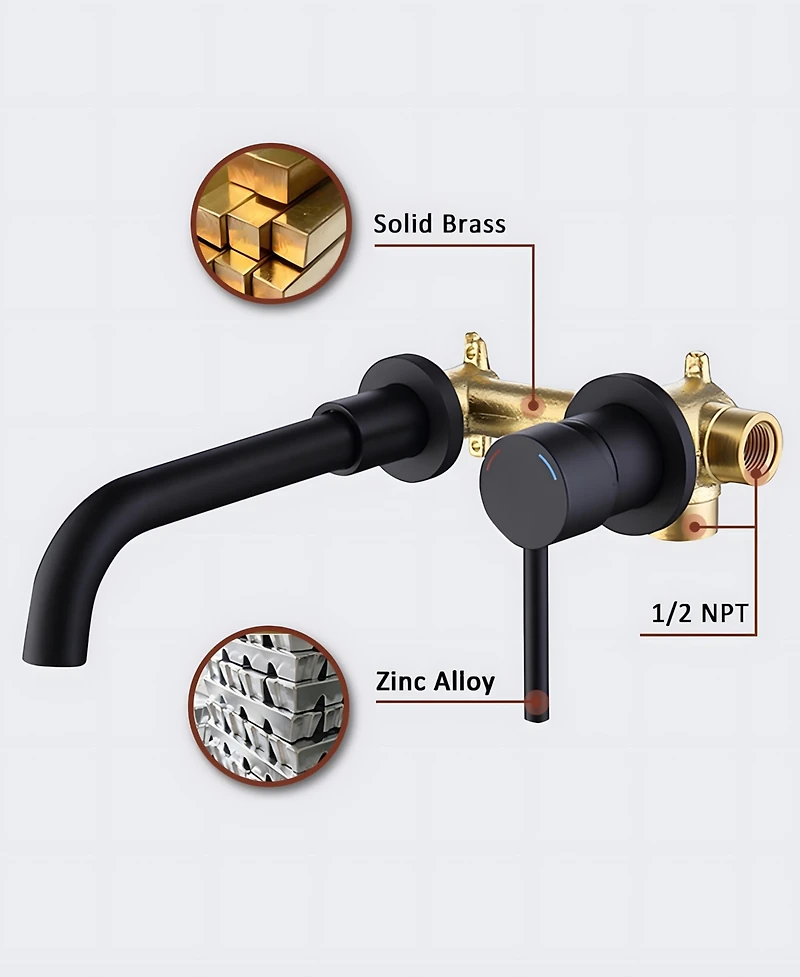 Thirtypeachy Wall Mount Bathroom Sink Faucet, Single Handle with 360degree(s) Swivel Spout and Ceramic Cartridge
