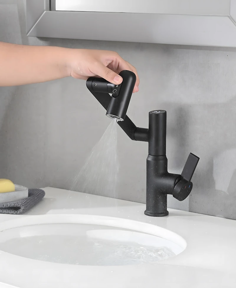 Thirtypeachy Single Handle Brass Bathroom Sink Faucet with Temperature Display, 3-Function Sprayer and 360degree(s) Swivel Spout