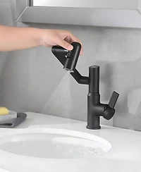 Thirtypeachy Single Handle Brass Bathroom Sink Faucet with Temperature Display, 3-Function Sprayer and 360degree(s) Swivel Spout