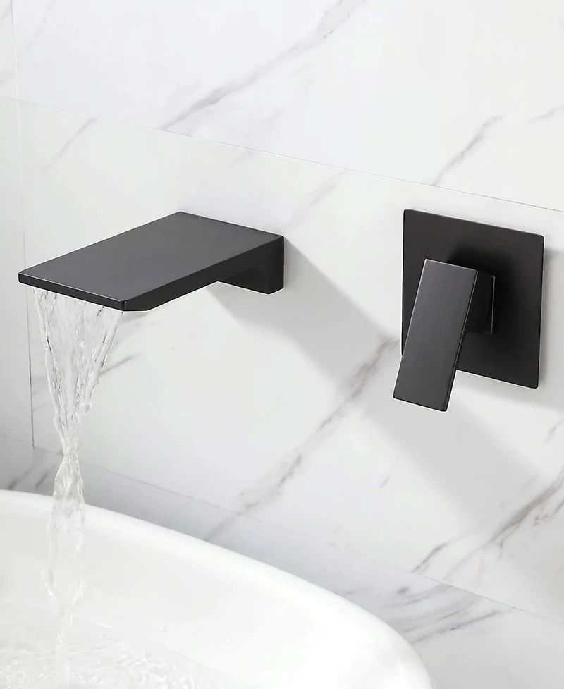 Thirtypeachy Single Handle Wall Mount Waterfall Bathroom Sink Faucet, Brass, Space-Saving Modern Design