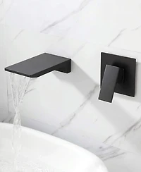 Thirtypeachy Single Handle Wall Mount Waterfall Bathroom Sink Faucet, Brass, Space-Saving Modern Design