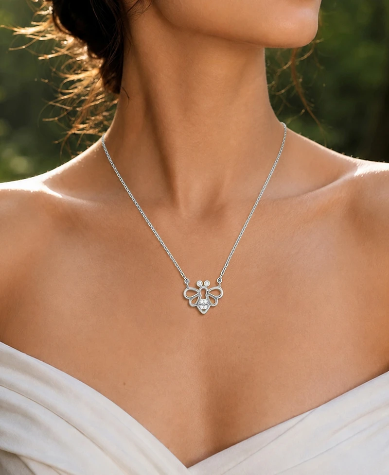 Macy's Rhodium Over Sterling Silver Cubic Zirconia Bee Necklace