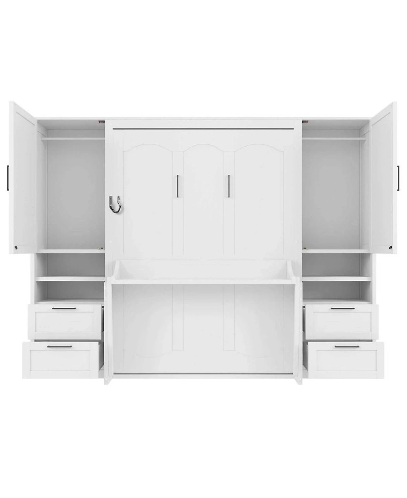 Streamdale Furniture Full Size Murphy Bed with Closet, Drawers and Shelves