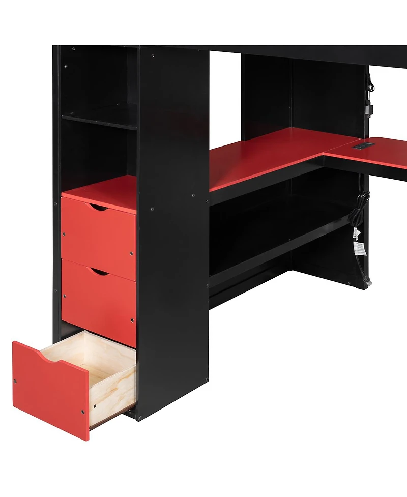 Streamdale Furniture Full Size Wooden Gaming Loft Bed with Desk, Rgb Lights and Usb