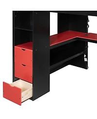 Streamdale Furniture Full Size Wooden Gaming Loft Bed with Desk, Rgb Lights and Usb