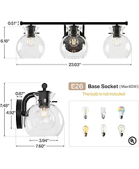 Tribesigns 3-Light Bathroom Vanity Light Wall Mount Fixture with Clear Glass Shades, Damp Rated for Bathroom, E26 Base