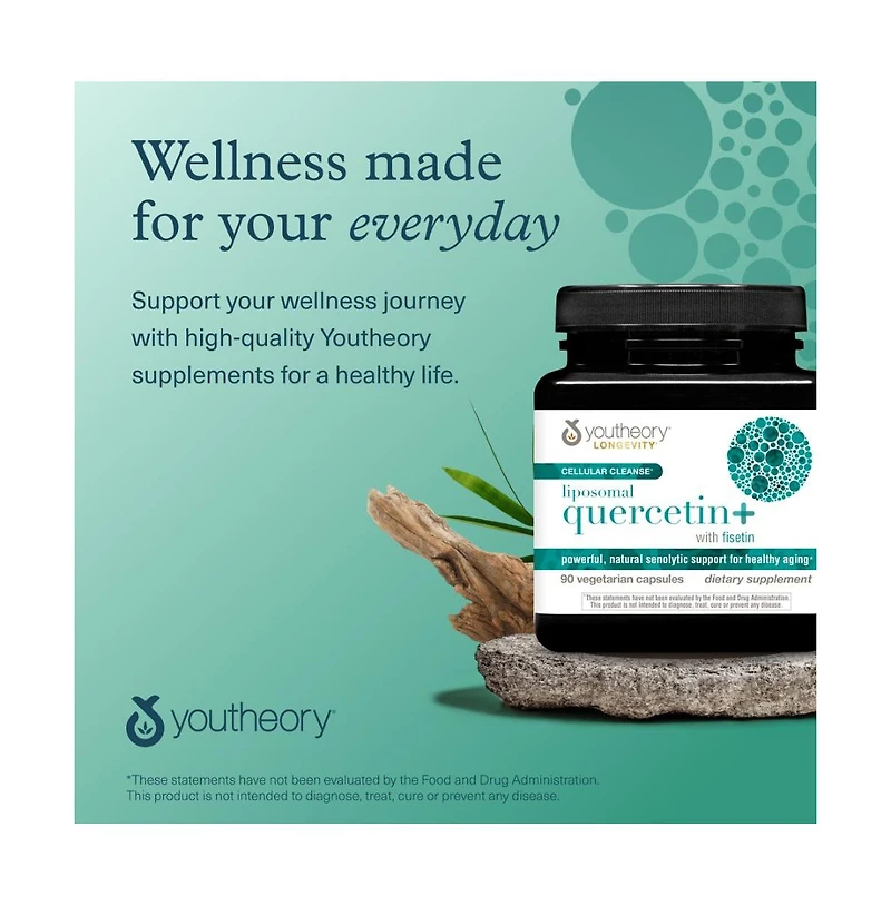 Youtheory Longevity Liposomal Quercetin Plus with Fisetin Capsule, 90 Vegetarian Capsules, Powerful, Senolytic Support for Healthy Agin