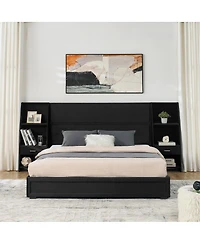 Streamdale Furniture Queen Velvet Storage Platform Bed Frame with Bookcases and Drawer