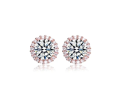 Genevive Sterling Silver White Gold Plating with Clear Cubic Zirconia Button Stud Earrings