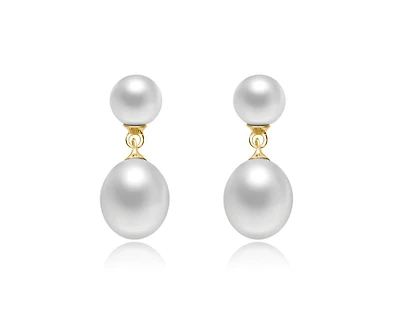 Genevive Elegant Sterling Silver Freshwater Pearl Dainty Drop Earrings