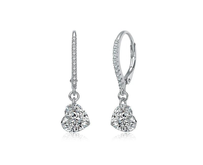 Rachel Glauber Brilliant Gold Plated Cz Heart Drop Hoop Earrings
