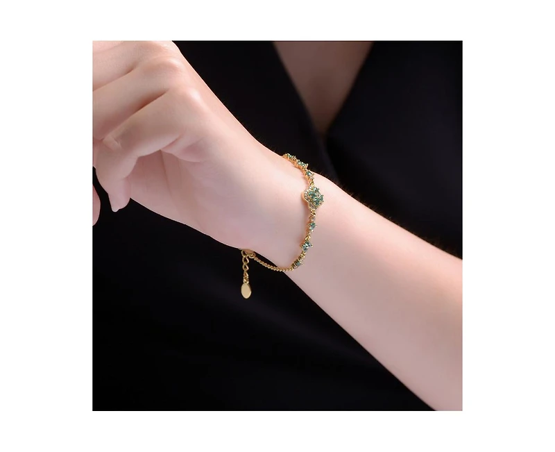 GiGiGirl Radiant 14K Gold Plated Cz Clover and Floral Charms Bracelet
