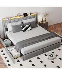 Streamdale Furniture King Size Led Storage Bed Frame with 4 Drawers and Charging Station