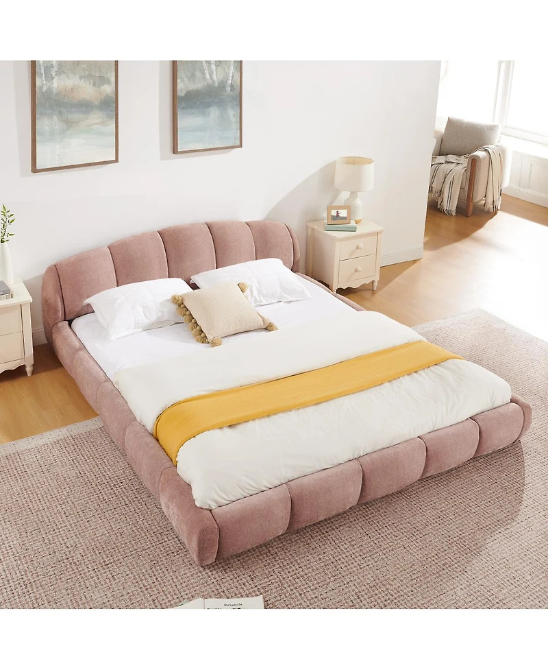 Streamdale Furniture Queen Size Chenille Upholstered Curved Platform Bed