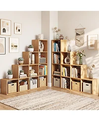Gymax 4-Tier Bookshelf 10-Cube Stepped Bookcase w/2 Anti-Tipping Kits for Home Office