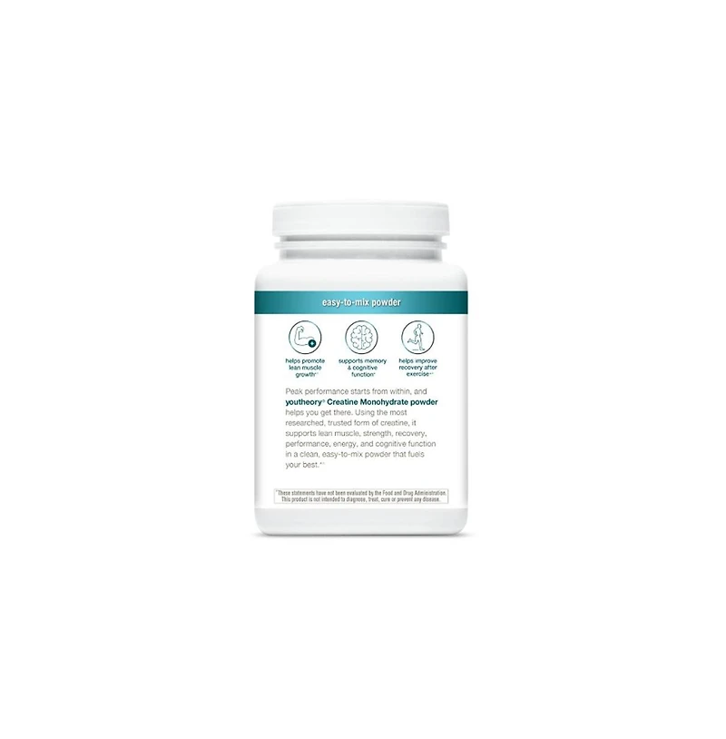 Youtheory Creatine Monohydrate Powder, Unflavored, 9 Ounces, Easy to Dissolve, Dairy and Soy Free, No Gluten Ingredients