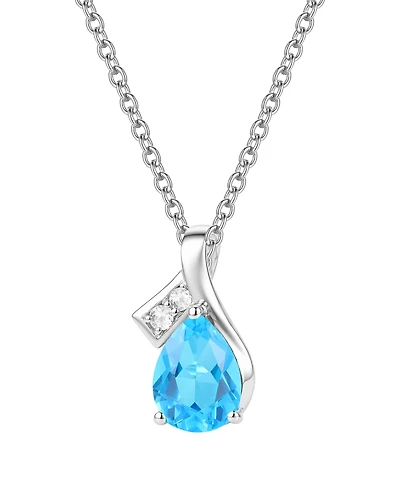 Macy's Blue Topaz (1-1/3 ct. t.w.) & Diamond Accent (0.04 ct. t.w.) Pendant Necklace in 14k White Gold