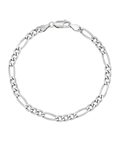 Italian Silver Solid Figaro Chain Bracelet in Sterling Silver