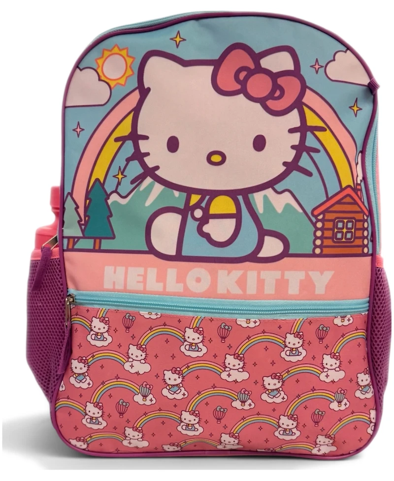 Accessory Innovations Boys' and Girls' Hello Kitty Backpack, Lunch Bag, Water Bottle, Zip Case and Carabiner, 5-Piece Set