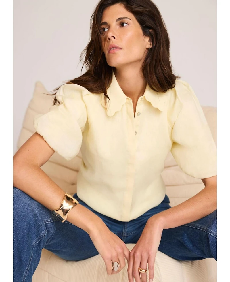 Mint Velvet Women's Ramie Short-Sleeve Puff-Sleeve Blouse