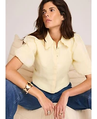 Mint Velvet Women's Ramie Short-Sleeve Puff-Sleeve Blouse