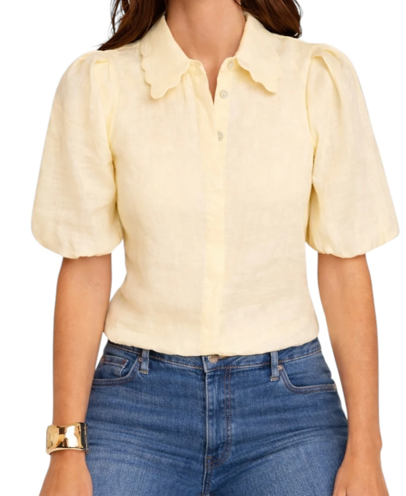 Mint Velvet Women's Ramie Short-Sleeve Puff-Sleeve Blouse