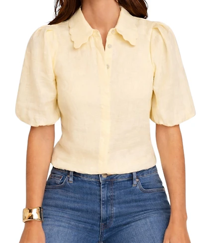 Mint Velvet Women's Ramie Short-Sleeve Puff-Sleeve Blouse