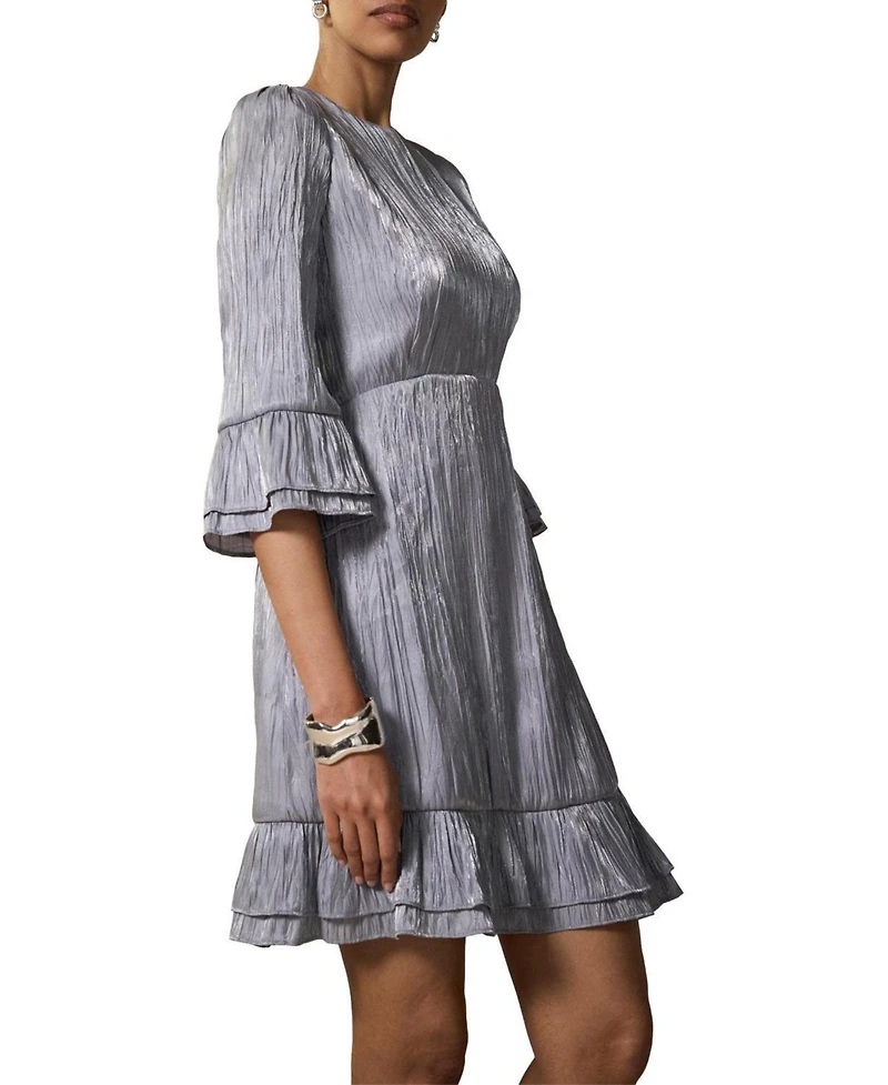 Mint Velvet Women's Metallic Ruffle 3/4-Sleeve Mini Dress