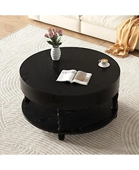The Pop Home Solid Wood Round Lift-Top Coffee Table with Hidden Storage and Shelf