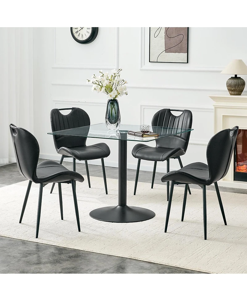 Streamdale Furniture Glass Dining Table and 4 Pu Chairs Set