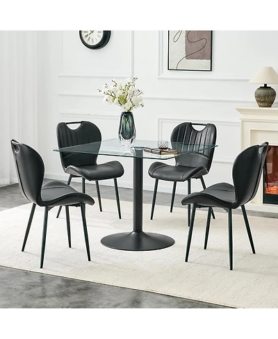 Streamdale Furniture Glass Dining Table and 4 Pu Chairs Set