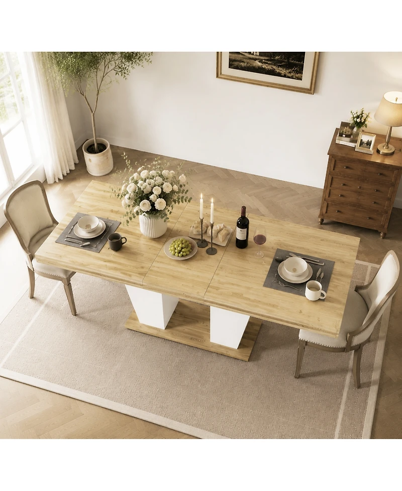 Streamdale Furniture Rustic Extendable Dining Table with Storage Shelves