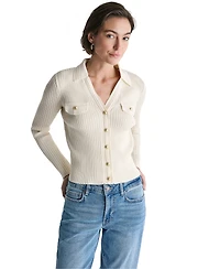 Bcbg Women's Ribbed Knit Collared V-Neck Cardigan