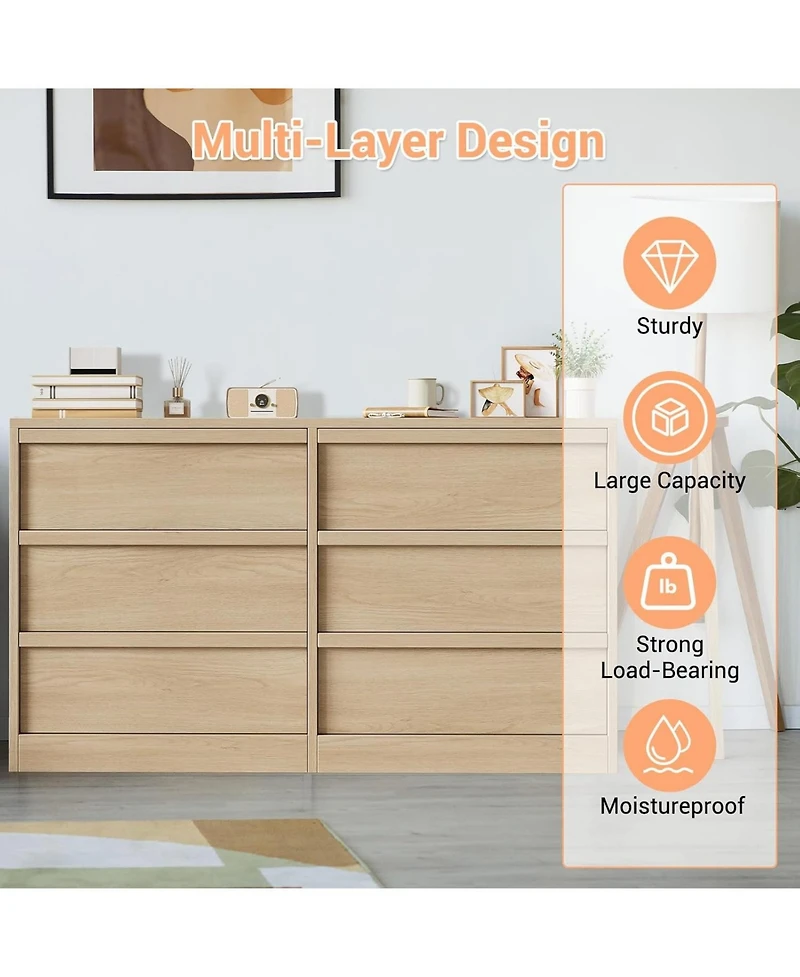 Modern 6-Drawer Chest, Large Storage Organizer for Bedroom Living Room Entryway, Sturdy Design with Smooth-Glide Drawers