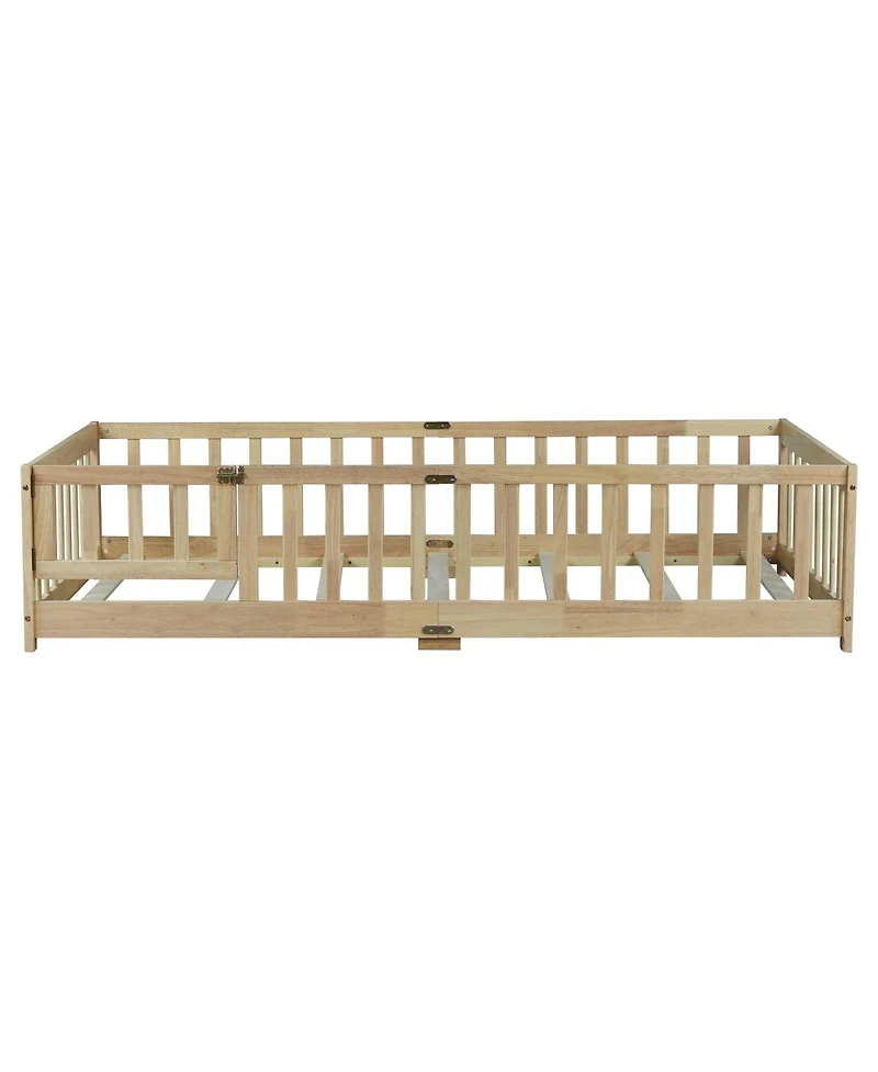 Streamdale Furniture Twin Size Wooden Floor Bed with Fence and Door