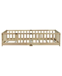 Streamdale Furniture Twin Size Wooden Floor Bed with Fence and Door