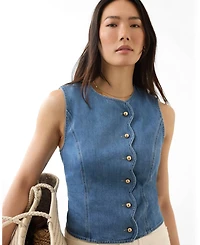 Mint Velvet Women's Sleeveless Scallop Detail Denim Waistcoat