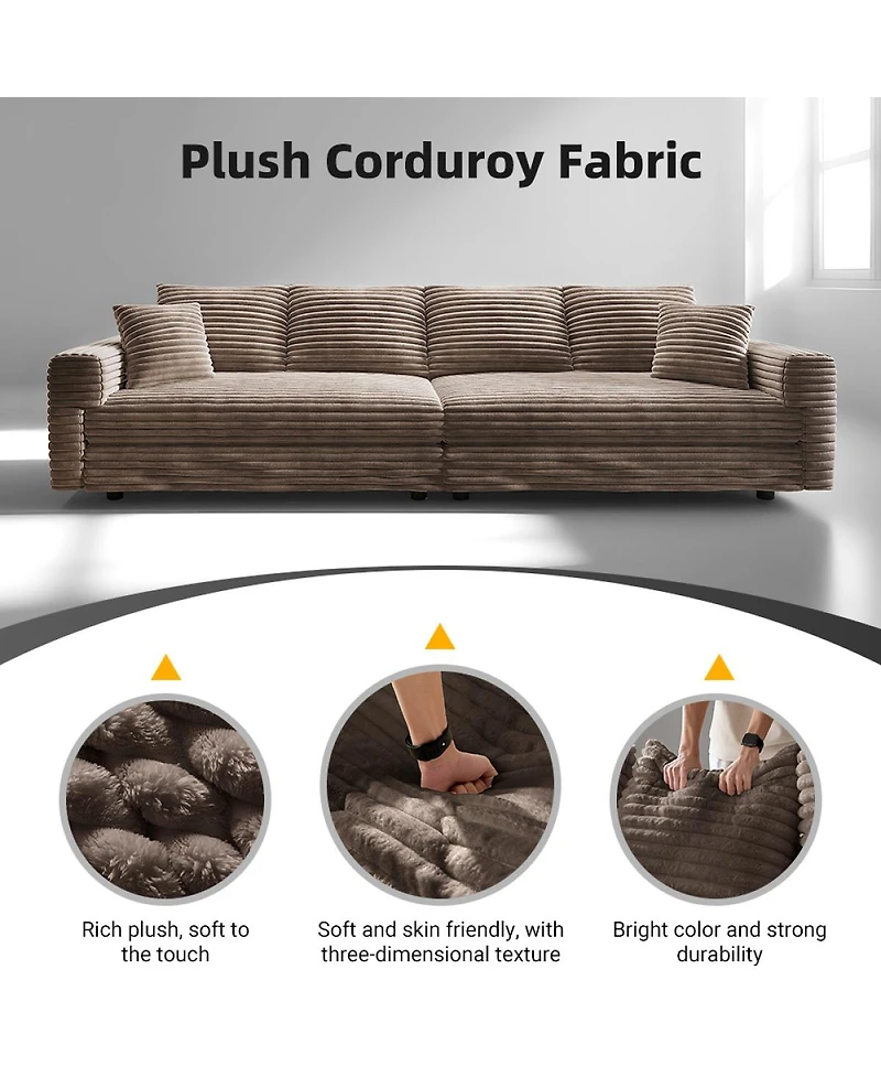 Streamdale Furniture Plush Corduroy 4-Seat Cloud Sofa with Ottoman