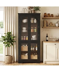 gaomon Kitchen Pantry Cabinet Modern Display with 4 Arched Glass Doors and Adjustable Shelves