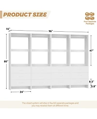 24" 4PC Freestanding Closet Organizer System with Hanging Rods and Drawers