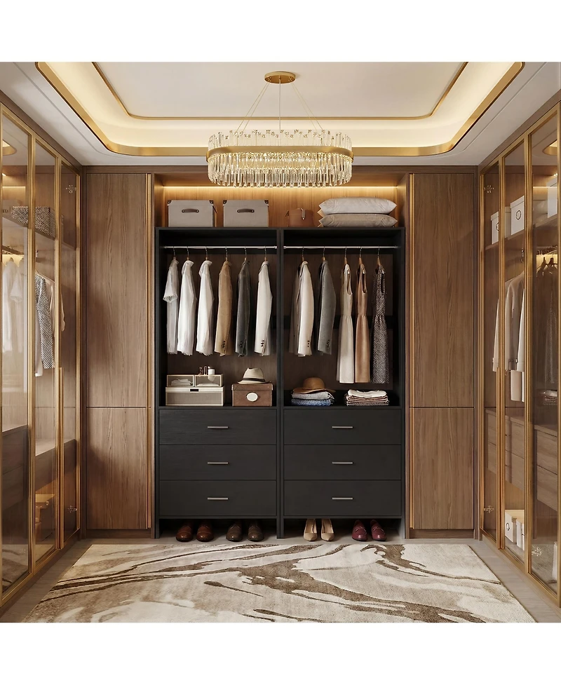 24" Freestanding Closet Organizer System with Hanging Rods and Drawers