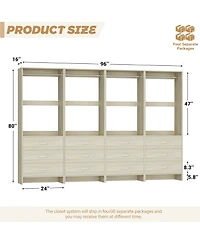 24" 4PC Freestanding Closet Organizer System with Hanging Rods and Drawers