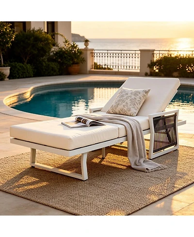Asagikoiai Adjustable Iron Outdoor Chaise Lounge with Rope Arms and 3-Fold Cushion