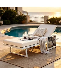 Asagikoiai Adjustable Iron Outdoor Chaise Lounge with Rope Arms and 3-Fold Cushion