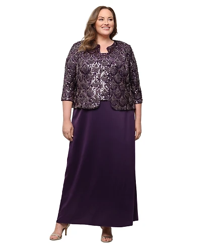 Alex Evenings Plus Sequin Mother of the Bride Scoop Neck Dress and Jacket