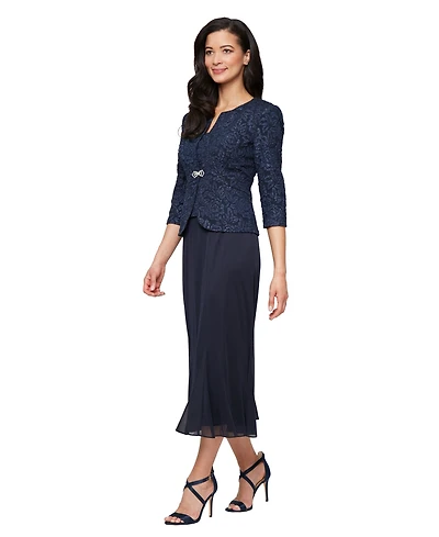 Alex Evenings Petite Square-Neck Textured Midi Dress and Jacket Set